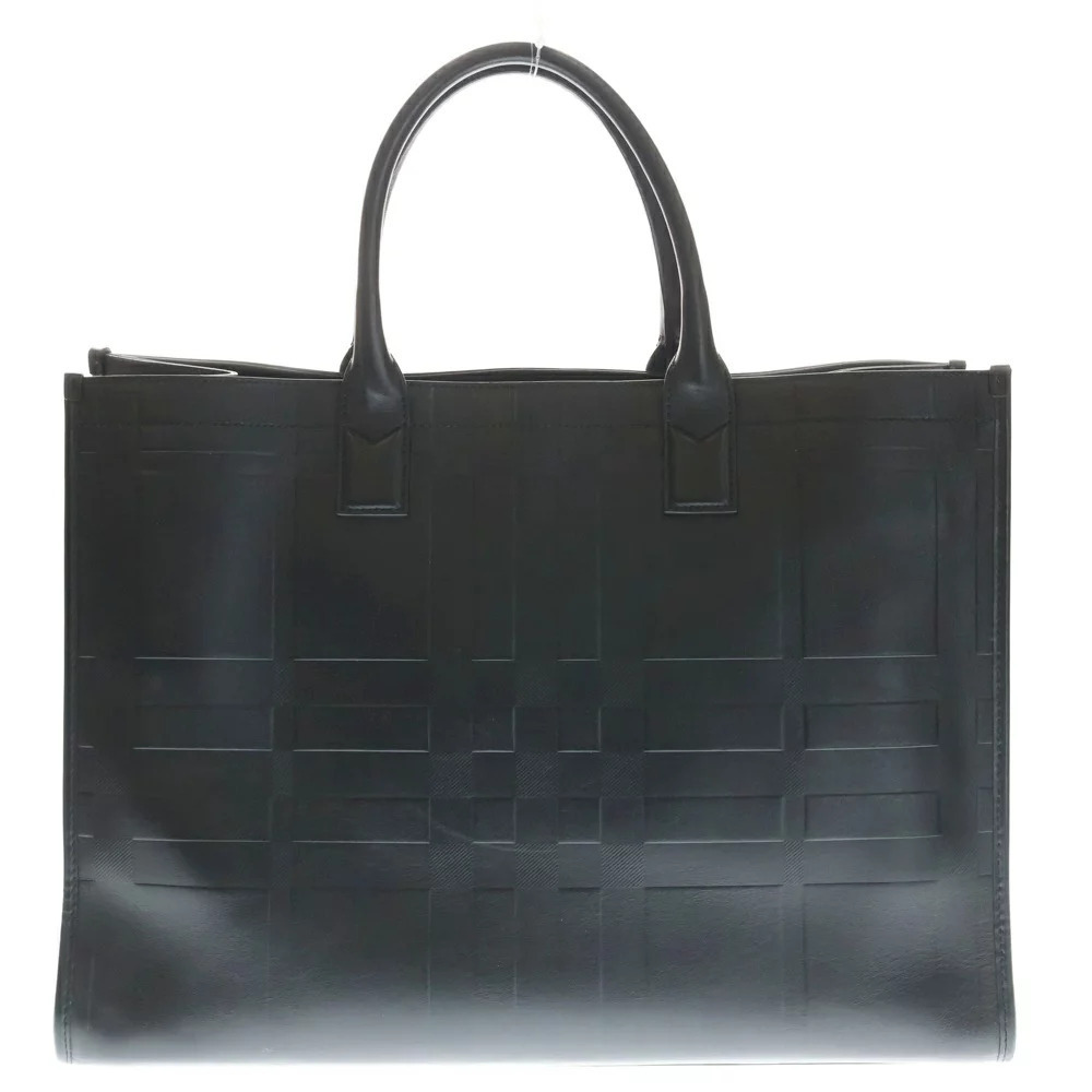 BURBERRY Check Embossed Leather Tote Bag Black